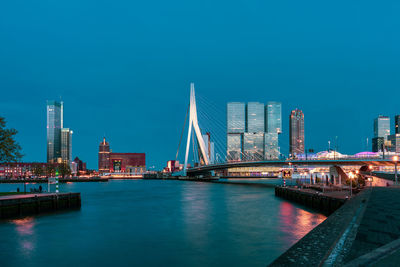 Panoramic view of the erasmus bridge and the rotterdam skyline