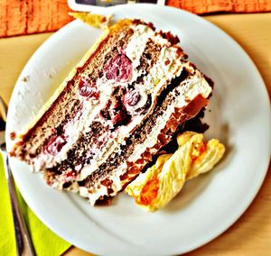 High angle view of breakfast served in plate