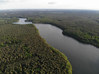 Aerial view of lake bötzsee which is about four km long and 400 m wide 