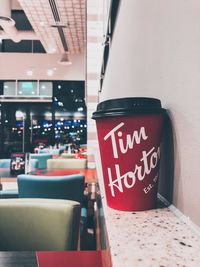 Information sign on table in restaurant