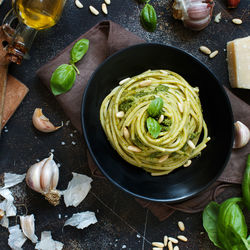 High angle view of food on table