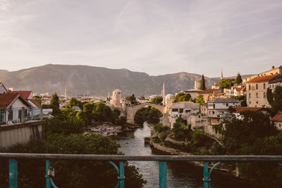 Mostar, mostar bridge from far away in bosnia and herzegovina