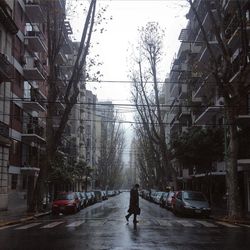 Rear view of people on street in winter