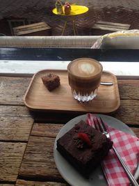 High angle view of coffee on table