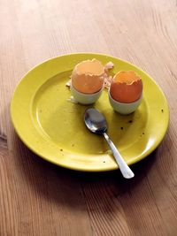 High angle view of breakfast on table