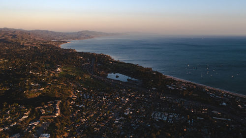 High angle view of town at seaside
