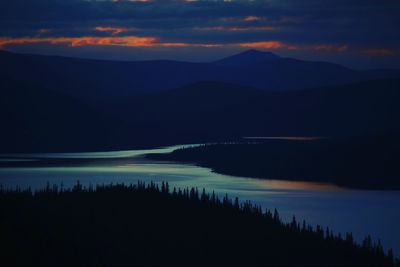 Scenic view of mountains against sky during sunset