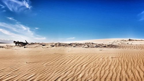 Scenic view of desert against blue sky