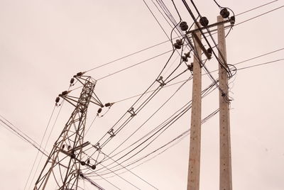 Low angle view of electricity pylon against sky