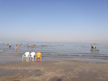 Scenic view of sea against clear sky