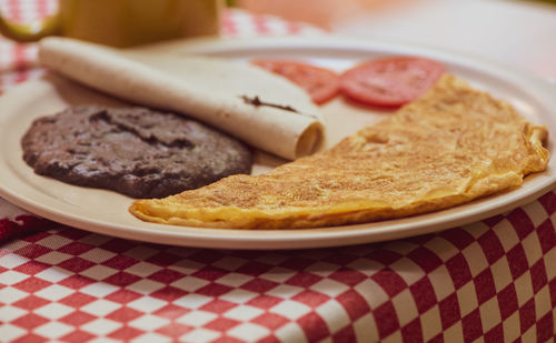 Close-up of breakfast served in plate