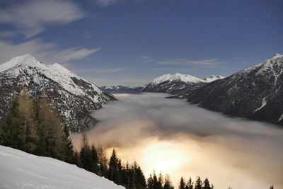 Scenic view of snowcapped mountains against sky