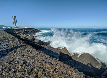 Scenic view of sea against clear sky