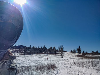 Scenic view of land against clear blue sky