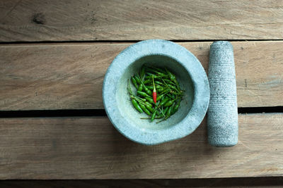 High angle view of food in bowl on table