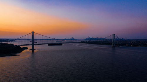 View of suspension bridge at sunset