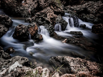 Stream flowing through rocks in forest