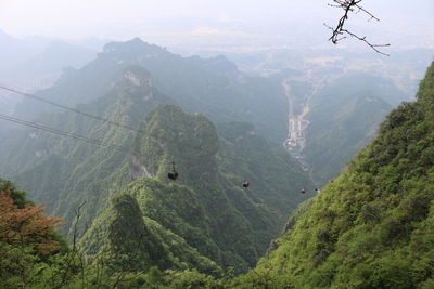 High angle view of mountain range in foggy weather