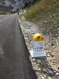 High angle view of road sign