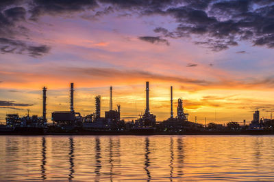 View of factory against sky during sunset