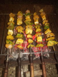 High angle view of vegetables on barbecue grill