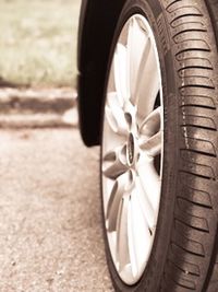 Close-up of tire in car