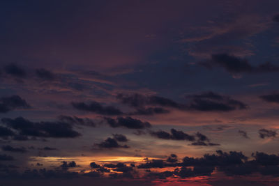 Low angle view of dramatic sky during sunset