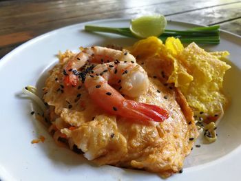 Close-up of breakfast served in plate