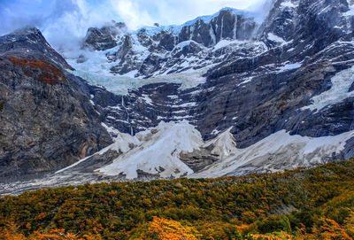 Scenic view of snowcapped mountains against sky