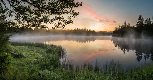 Scenic view of lake against sky during sunset