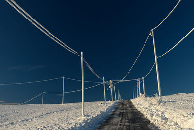 Low angle view of bridge against clear blue sky