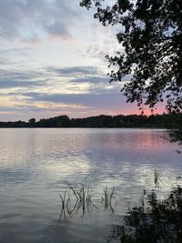 Scenic view of lake against sky at sunset