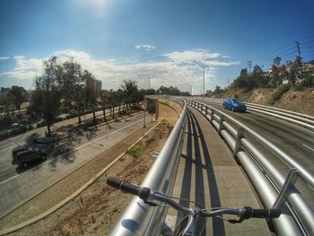 Railroad tracks on road