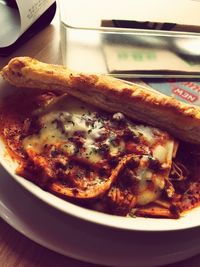 Close-up of served food in plate