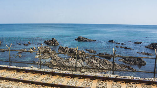 Scenic view of sea against clear sky