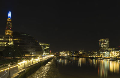 Illuminated buildings in city at night