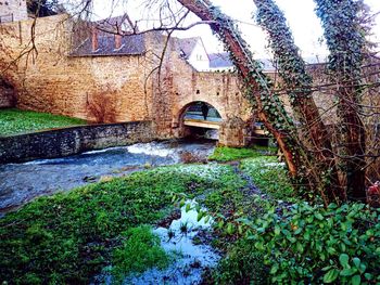 View of built structure by water