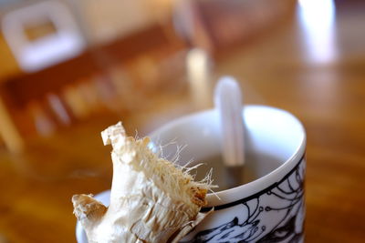 Close-up of ice cream in bowl on table