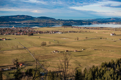 Scenic view of field against cloudy sky