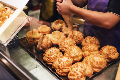 High angle view of person preparing food