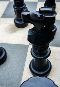 High angle view of chess pieces