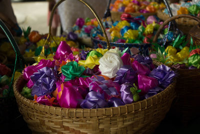 Close-up of flowers in basket