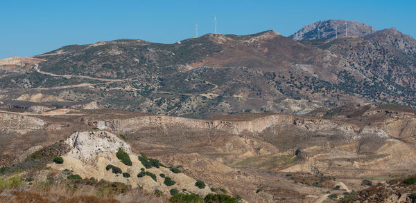 Scenic view of rocky mountains against clear sky