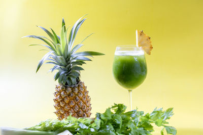 Variety of mixed tropical juice and smoothie