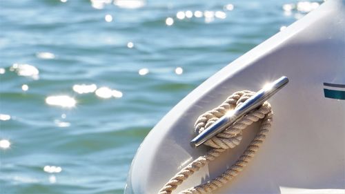 High angle view of rope in sea