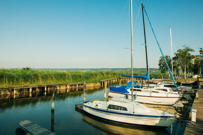 Boats moored in harbor