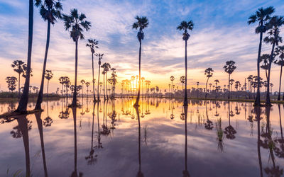 Scenic view of lake against sky during sunset