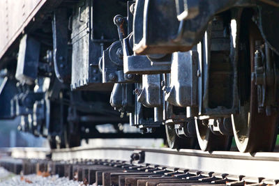 Close-up of train wheels