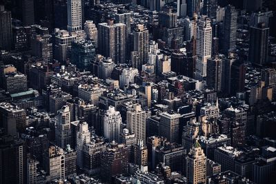 High angle view of modern buildings in city