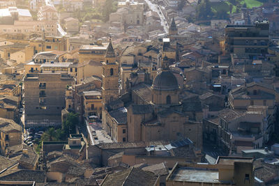 High angle view of buildings in city